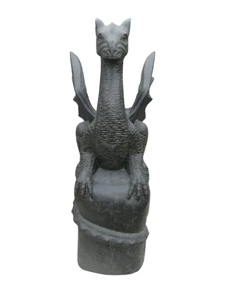 Product image 7 of the product “Sitting dragon on a rock, approx. 152 cm high. Cast stone, handcrafted & colored ”